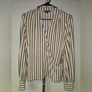 Adrianna Papell White and Yellow Striped Blouse